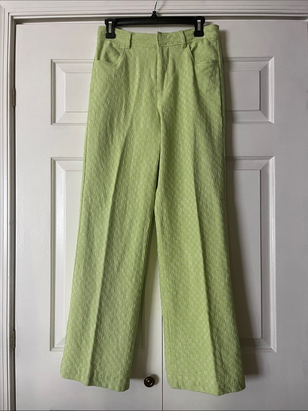 Zara Women’s Wide-Leg Textured Pants in Lime Green